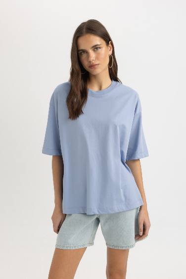 Oversize Fit Crew Neck Cotton Basic T-Shirt