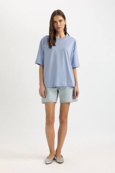 تيشيرت نص كم سامبل واسع برقبة مستديرة