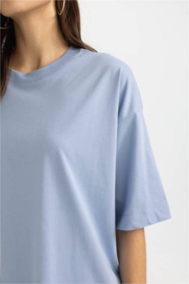 تيشيرت نص كم سامبل واسع برقبة مستديرة