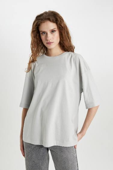 Oversize Fit Crew Neck Cotton T-Shirt