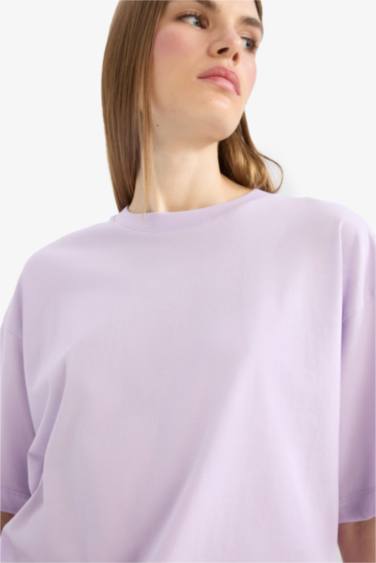 Oversize Geniş Kalıp Bisiklet Yaka Basic Düz Penye Kısa Kollu Tişört