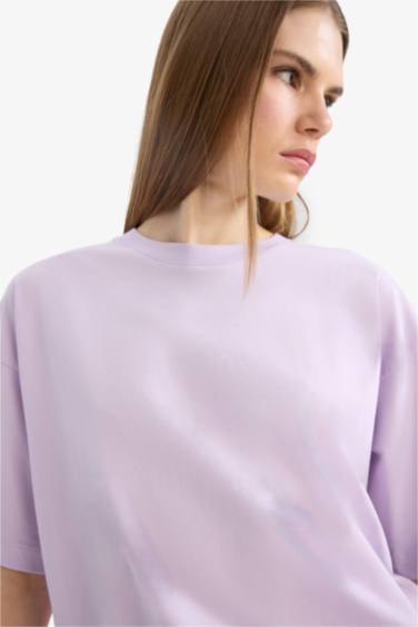 Oversize Geniş Kalıp Bisiklet Yaka Basic Düz Penye Kısa Kollu Tişört