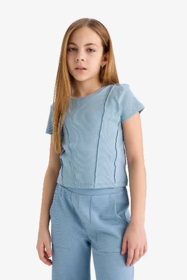 Girl Slim Fit Crew Neck Basic Ribbed T-Shirt