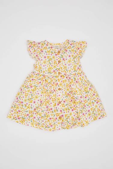 Baby Girl Patterned Linen Look Dress