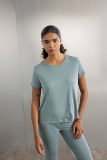 تيشيرت نص كم قصة عادية منسوج من DeFactoFit