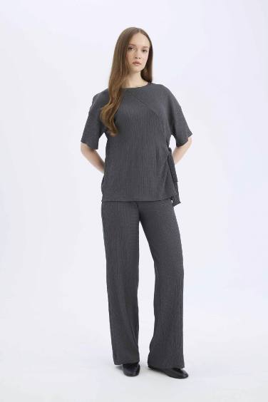 Wide Leg Regular Hem Trousers