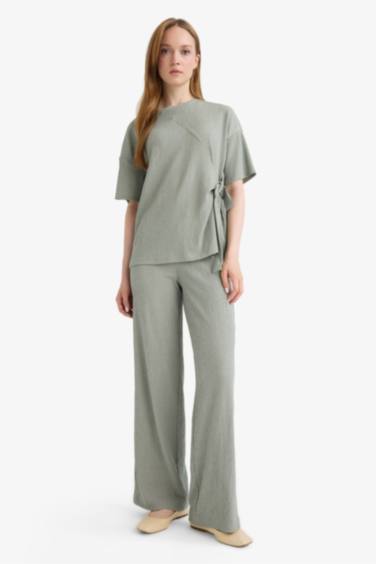 سروال واسع من قماش منسوج بخصر مطاطي