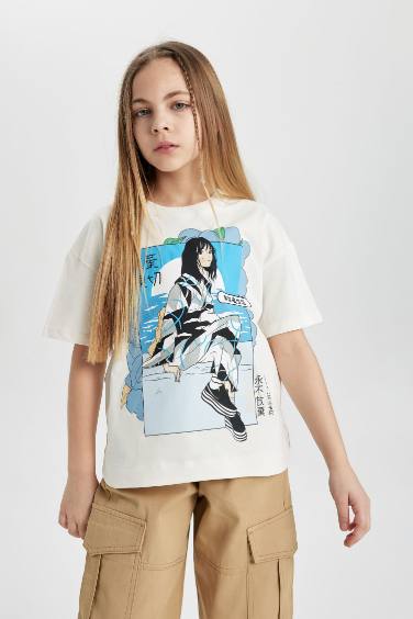 Girl Oversize Fit Printed Short Sleeve T-Shirt