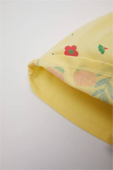 فستان بناتي بنقشة الزهور قصة عادية بدون كم برقبة مستديرة