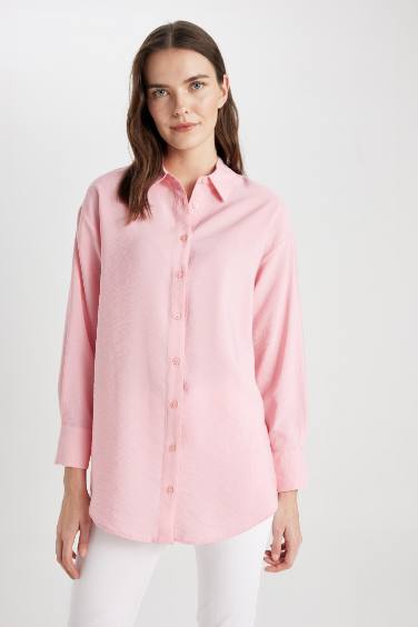 Relax Fit Shirt Collar Long Sleeve Tunic