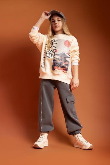 Girl Loose Fit Thick Cargo Pocket Sweatpants