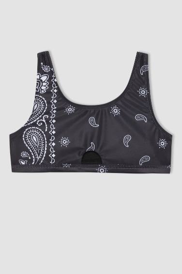 طقم بكيني بناتي منقوش - قطعتين