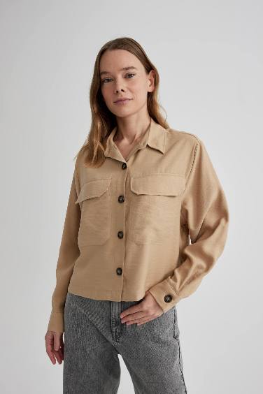 Twill Long Sleeve Crop Shirt