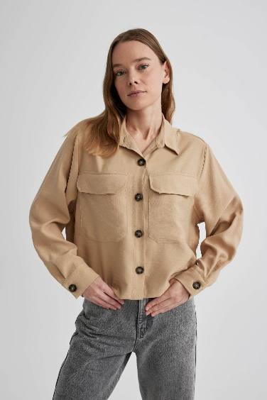 Chemise crop à Manches Longues En Sergé