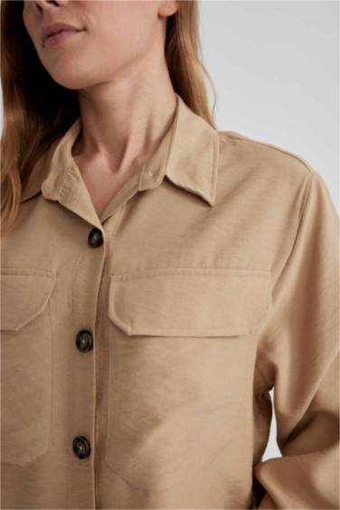 Chemise crop à Manches Longues En Sergé