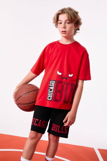 Erkek Çocuk NBA Chicago Bulls Oversize Geniş Kalıp Bisiklet Yaka Kısa Kollu Tişört