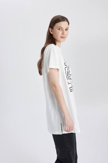 تونيك نص كم قصة عادية بياقة مستديرة