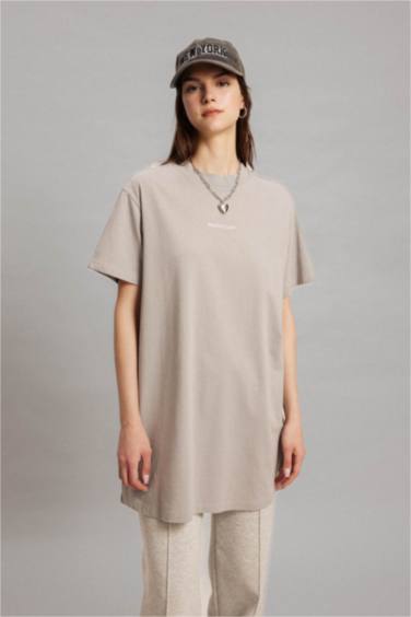 Regular Fit Crew Neck Printed Short Sleeve T-Shirt Tunic