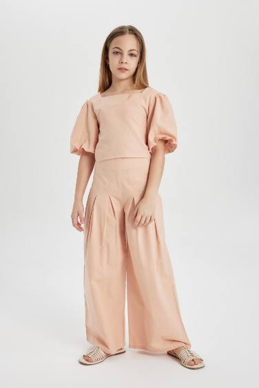 Girl Wide Leg Cotton Trousers