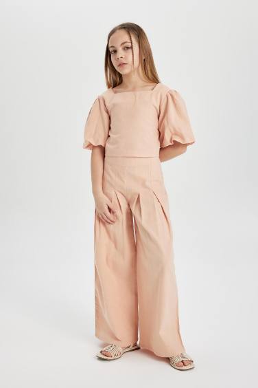 Girl Wide Leg Cotton Trousers