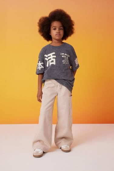 Girl Wide Leg Cargo Jeans