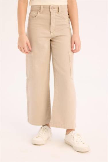 بنطرون جينز كارجو بناتي وايد ليج برجل واسع بجيب