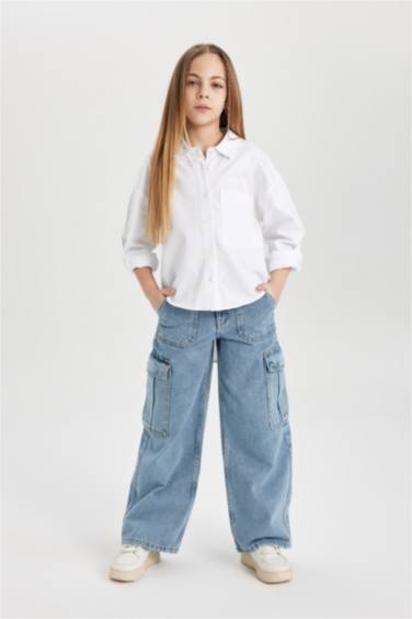 Chemise Oversize Oxford à Manches Longues Pour Fille