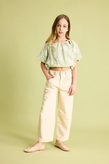 بلوزة بناتي نص كم أخضر