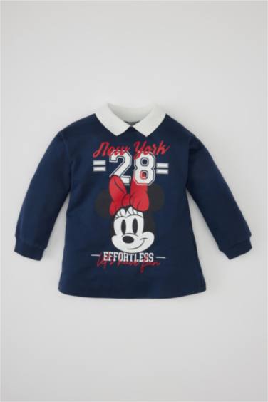 فستان قماش رقيق قصة عادية كم طويل بياقة قميص من ديزني ميكي وميني