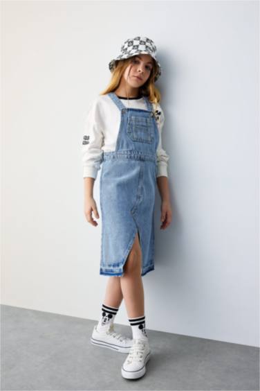 Girl Slit Salopet Jean Dress