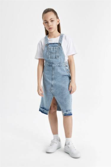 Girl Slit Salopet Jean Dress