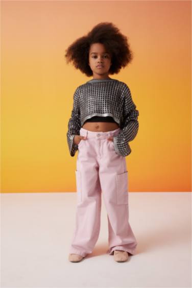 Пуловер кроп с круглым вырезом для девочек