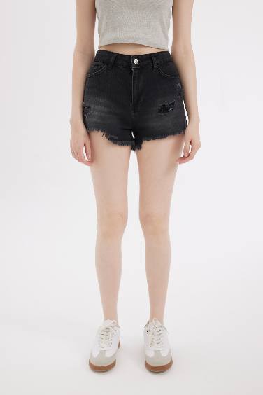 Short Jean Taille Haute Coupe Évasée