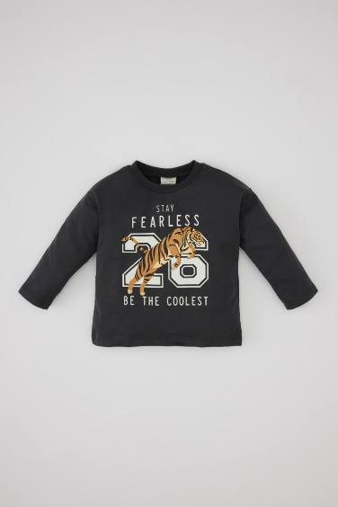 Baby Boy Crew Neck Tiger Printed Cotton T-Shirt