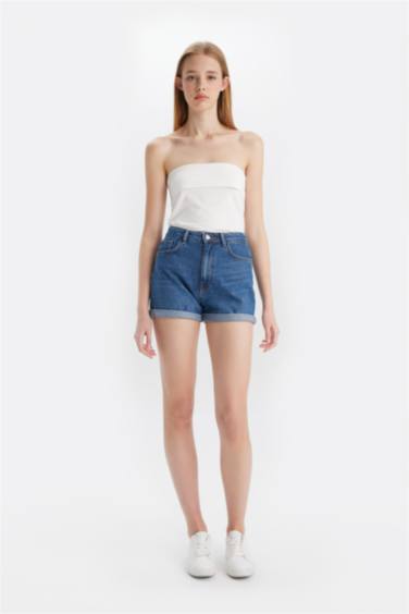 Mom Fit High Waist Denim Shorts