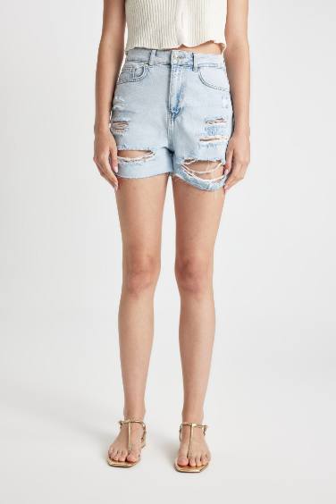 Mom Fit High Waist Cropped Jean Shorts