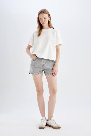 Mom Fit Yüksek Bel Jean Şort