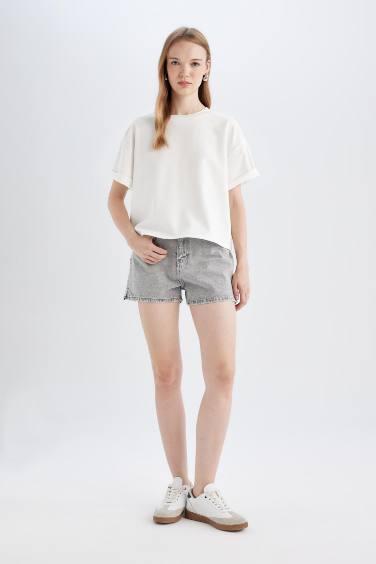 Mom Fit Yüksek Bel Jean Şort