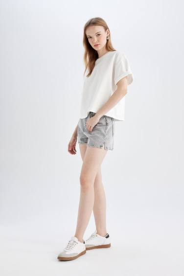 Mom Fit Yüksek Bel Jean Şort