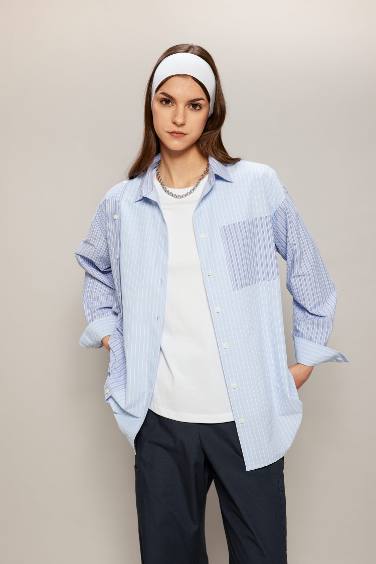 Relax Fit Striped Poplin Shirt Tunic