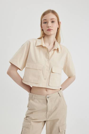 Oversize Fit Short Sleeve Crop Shirt