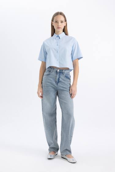 Oversize Fit Striped Short Sleeve Poplin Shirt