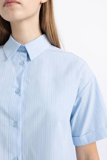 Oversize Fit Striped Short Sleeve Poplin Shirt