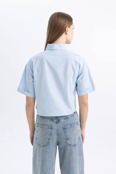 Oversize Fit Striped Short Sleeve Poplin Shirt