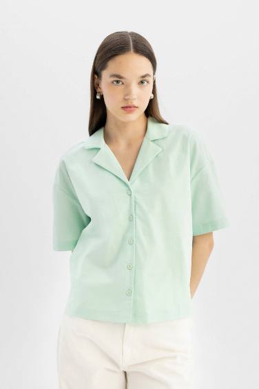 Oversize Fit Pyjamas Collar Short Sleeve Shirt