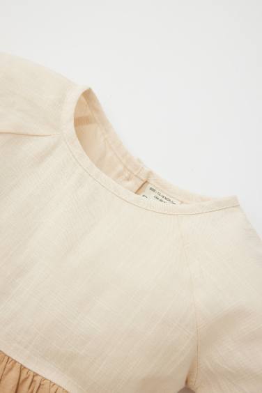 Regular Fit Color Block Long Sleeve Woven Dress