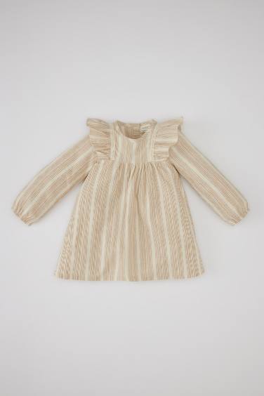 Robe rayée à manches longues en lin Pour Bébé Fille