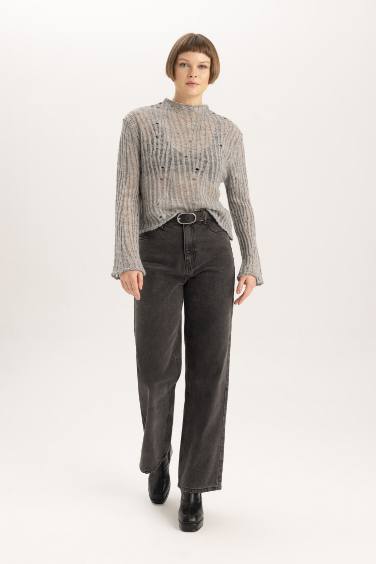 Relax Fit Half Turtleneck Lace Pullover