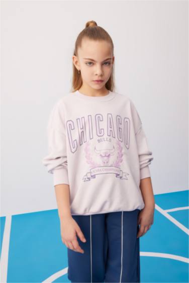 NBA Chicago Bulls Oversize Geniş Kalıp Bisiklet Yaka Sweatshirt Kız Çocuk