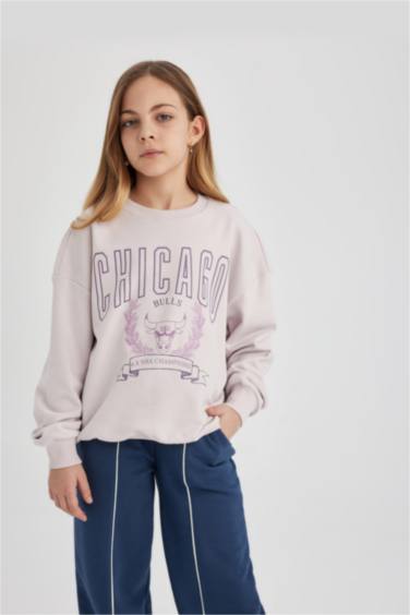 NBA Chicago Bulls Oversize Geniş Kalıp Bisiklet Yaka Sweatshirt Kız Çocuk